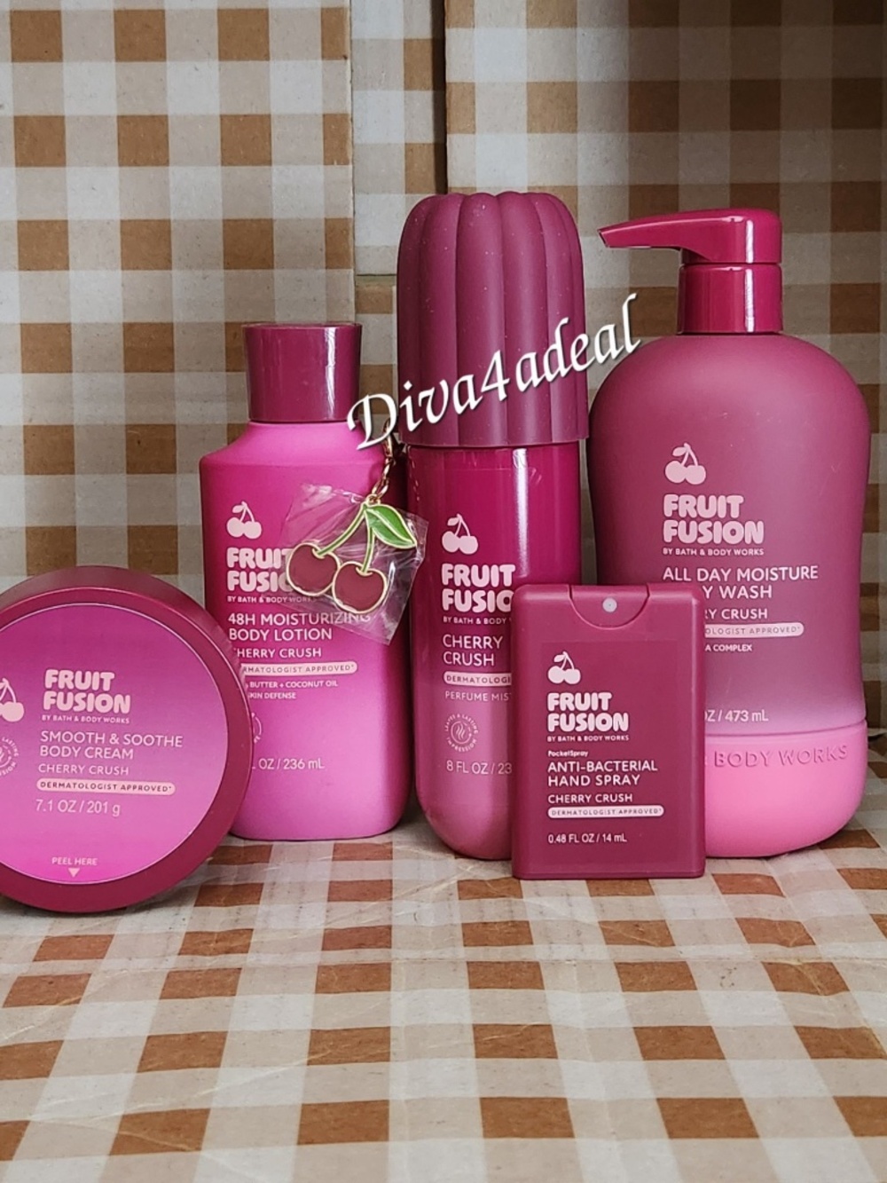 New! Bath & Body Works Fruit Fusion: CHERRY CRUSH 5PC Collection Bundle